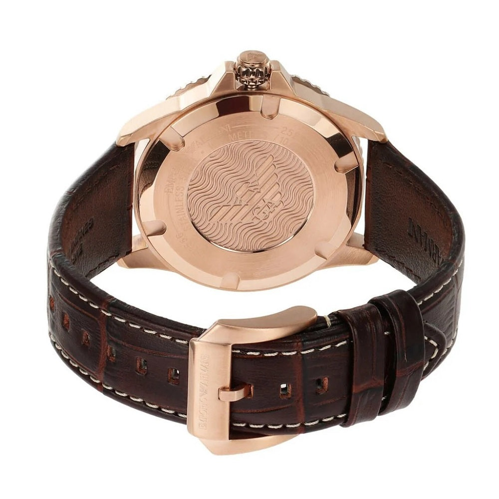 Emporio Armani Men's Watch AR11556 Brown Leather Strap & Blue Dial With Rose Gold Case Diver
