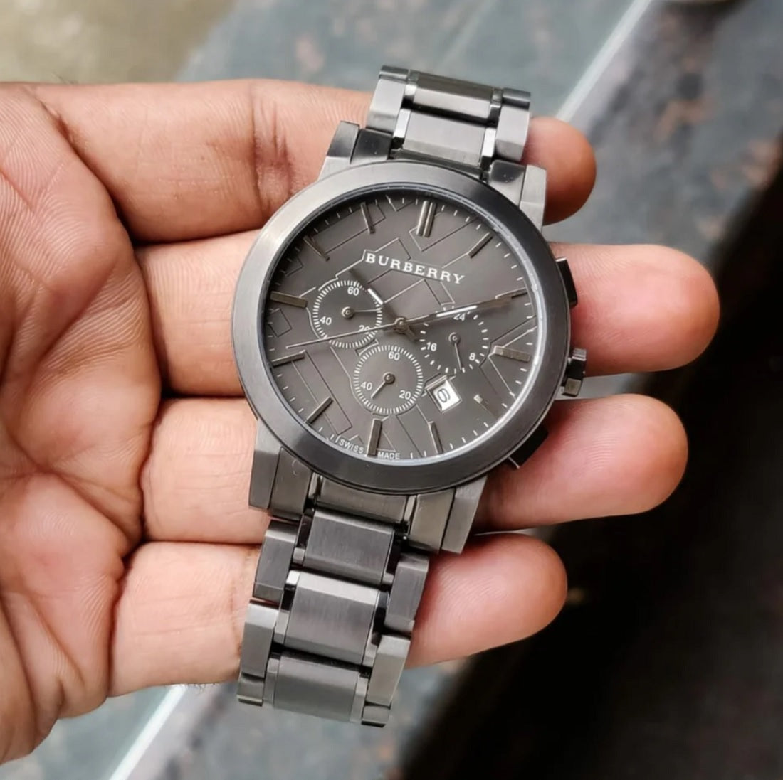 Burberry Men’s Watch Stainless Steel Dark Grey Strap With Dark Grey Dial BU9354 The City