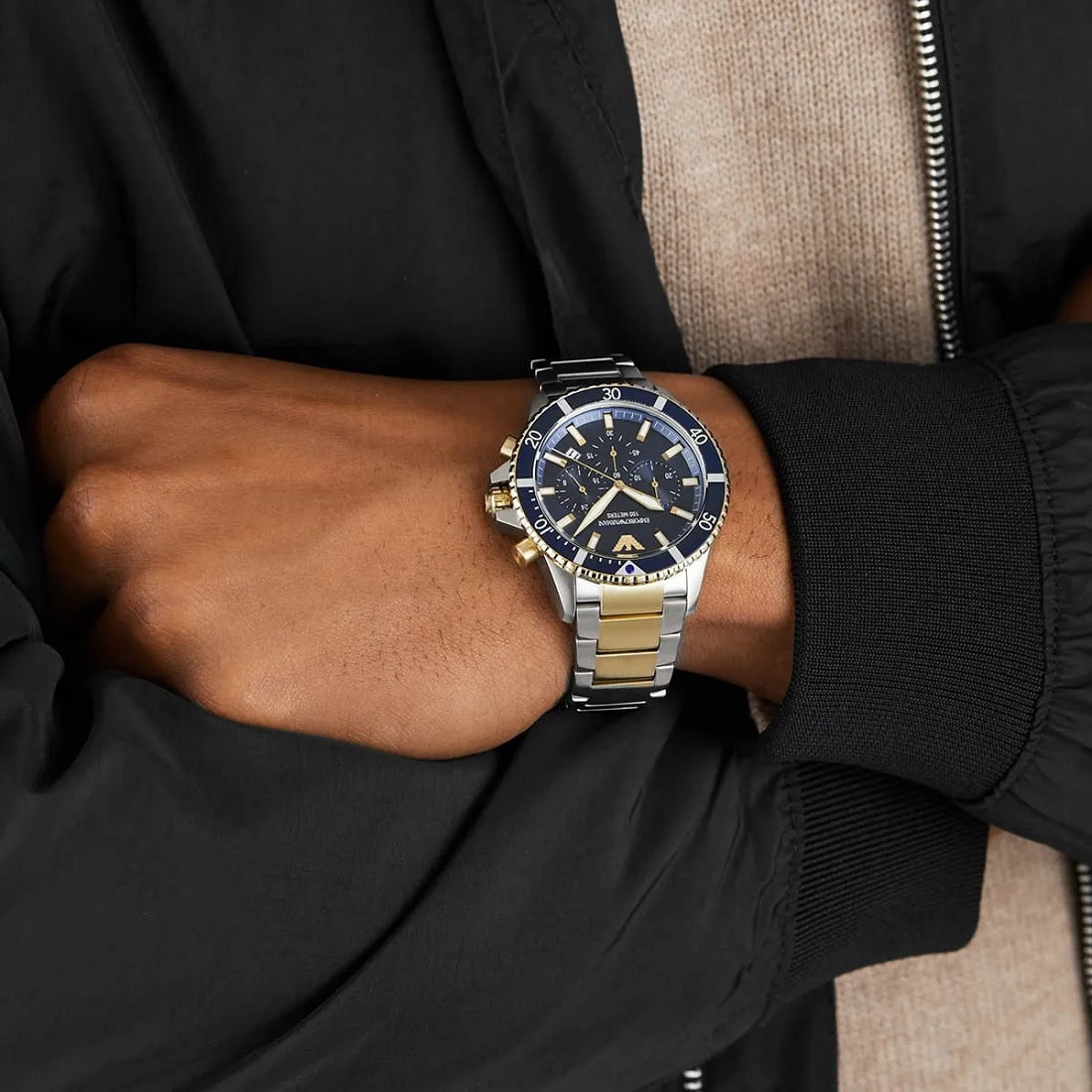 Emporio Armani Men's Watch Stainless Steel Silver & Yellow Gold Strap With Blue Dial AR11362 Diver